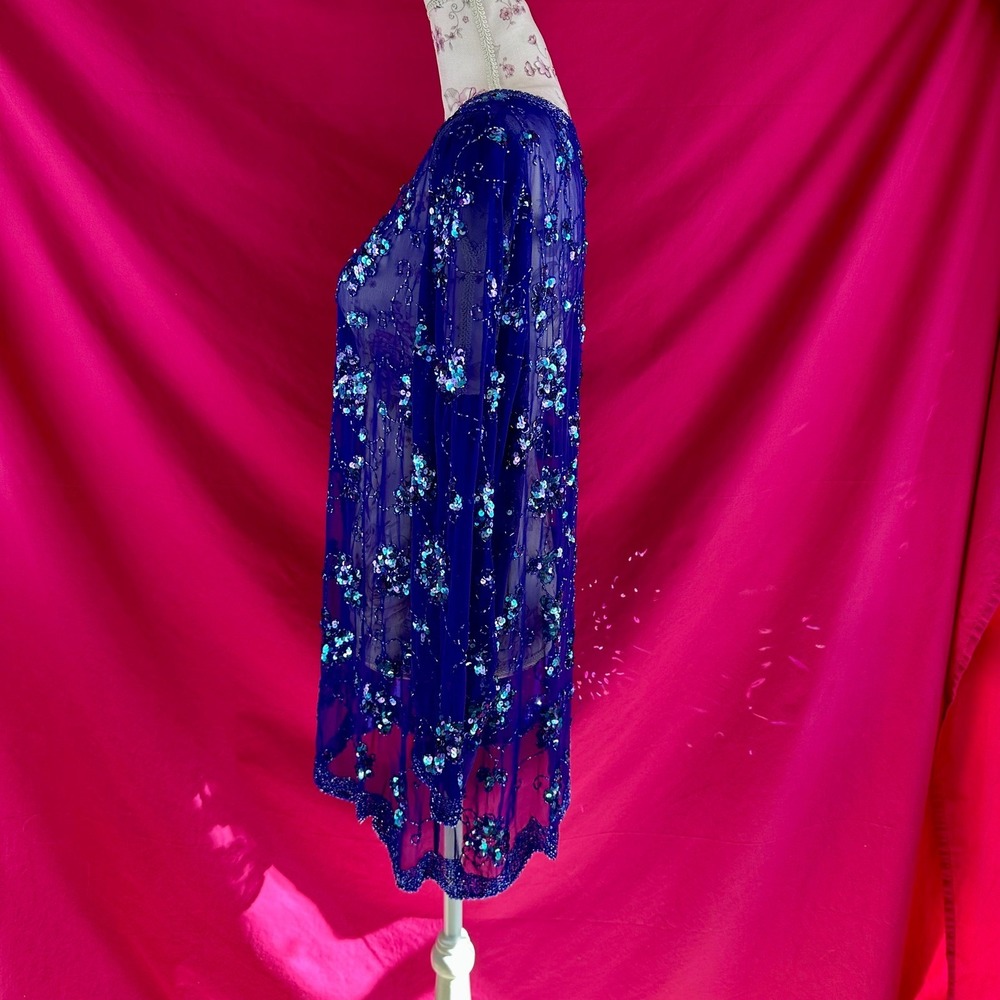 Sequin Beaded Sheer Purple Tunic Top XL Vintage Y2K Lillie Rubin‎ Glam Party - Picture 15 of 17